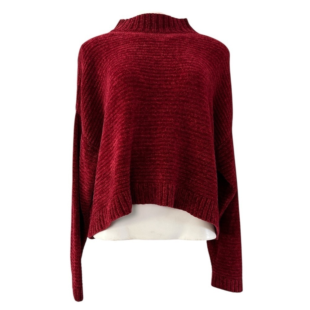Forever 21 Chenille Maroon Mock Neck Crop Sweater - Size L - Picture 3 of 13
